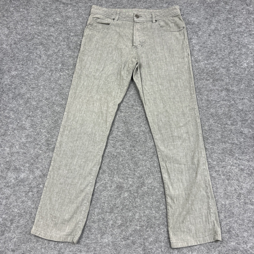 James Perse Standard Pants Mens 32 Cotton Linen Contrast Weft 5 Pocket Gray Slim